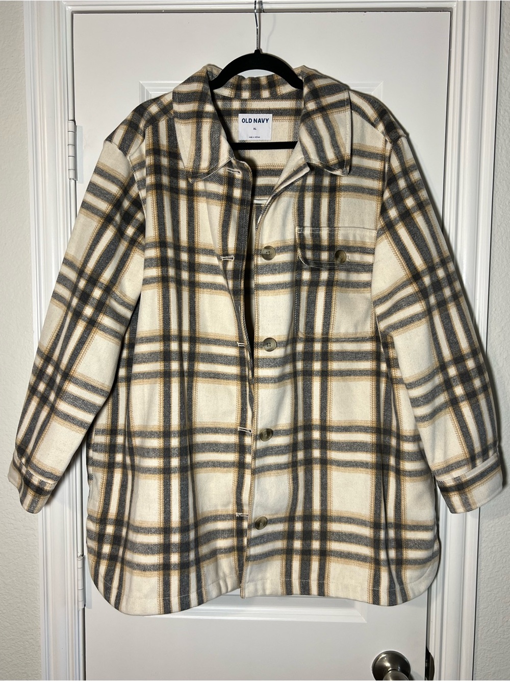 Old Navy Cream Plaid Button Shacket